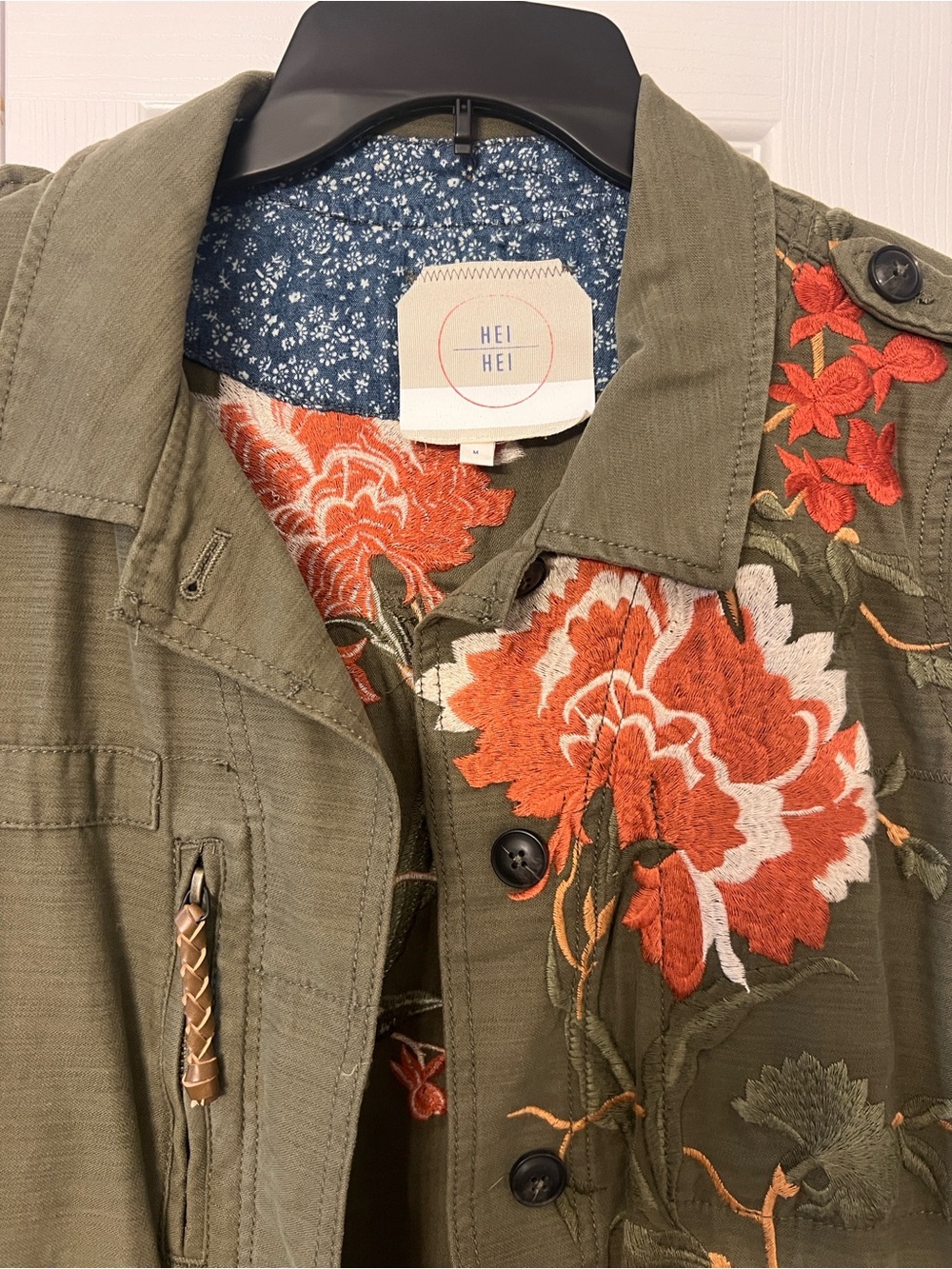 Embroidered Olive Green Utility Jacket - Anthropologie - Picture 3 of 6